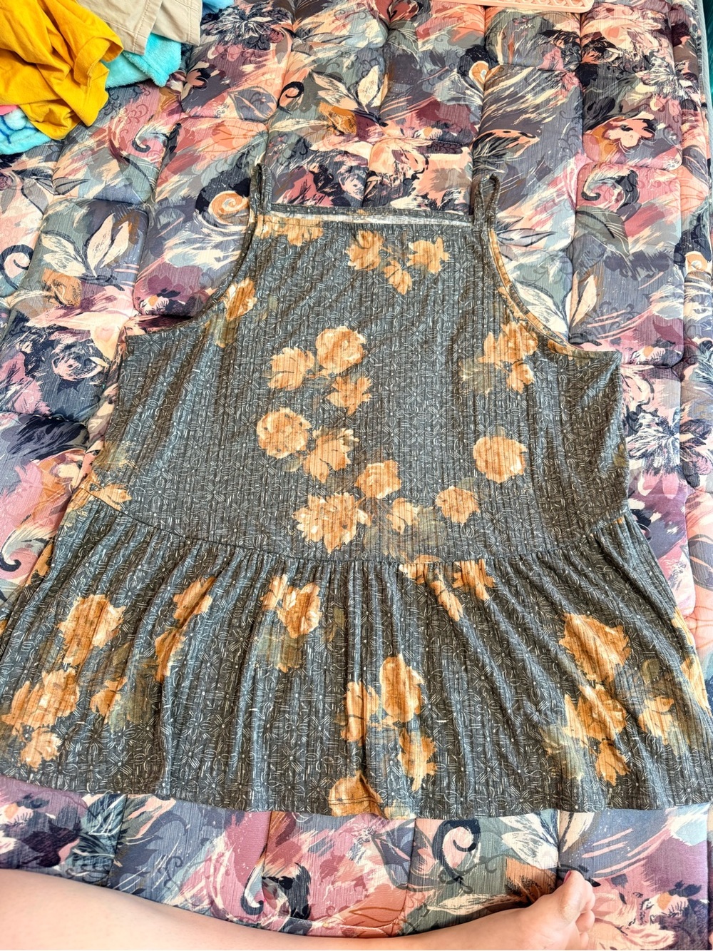 Maurices Gray Tank with Tan Floral Print Accents